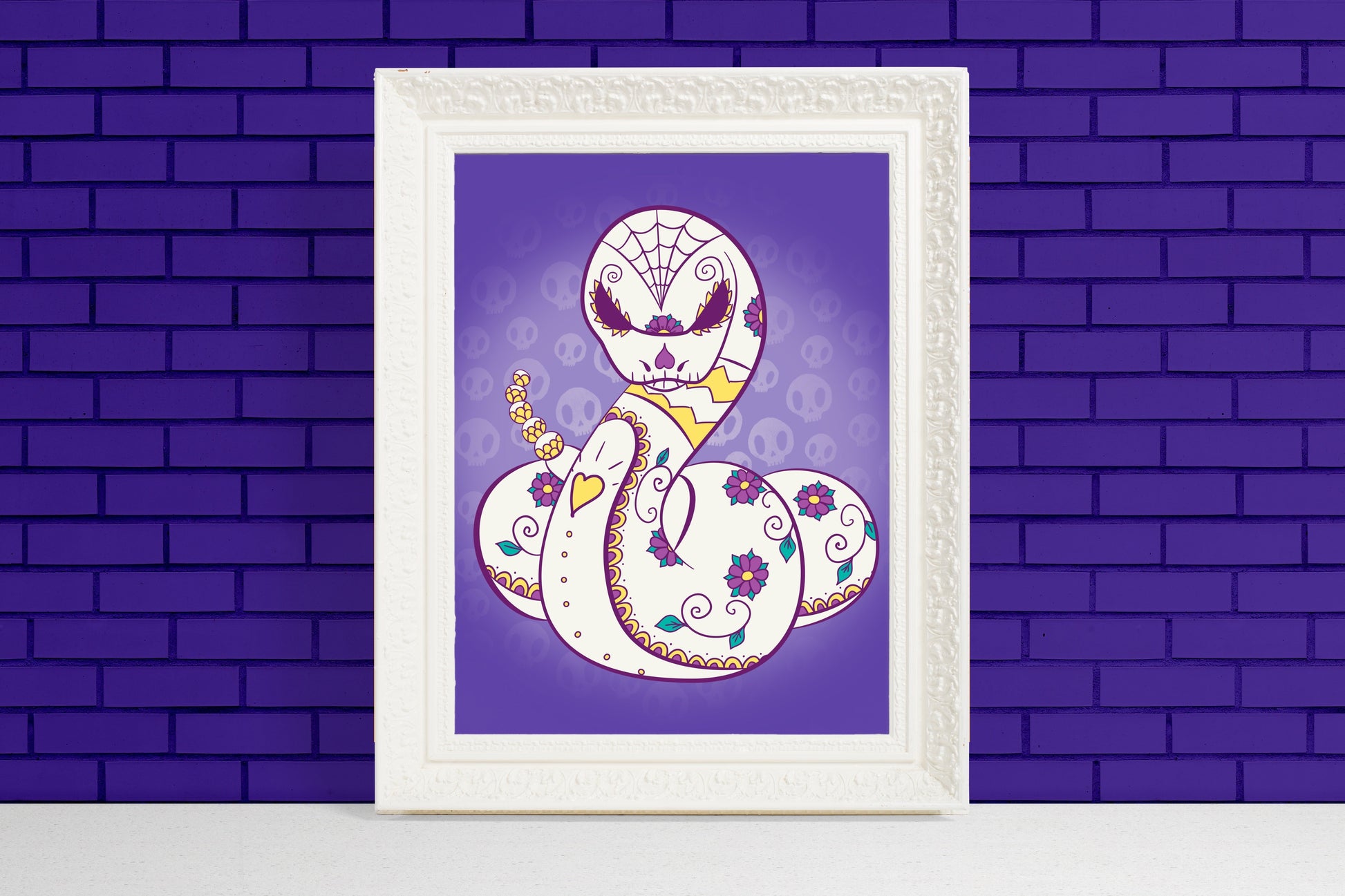 unique gift for pokemon fans ekans sugar skull illustration art print on purple background