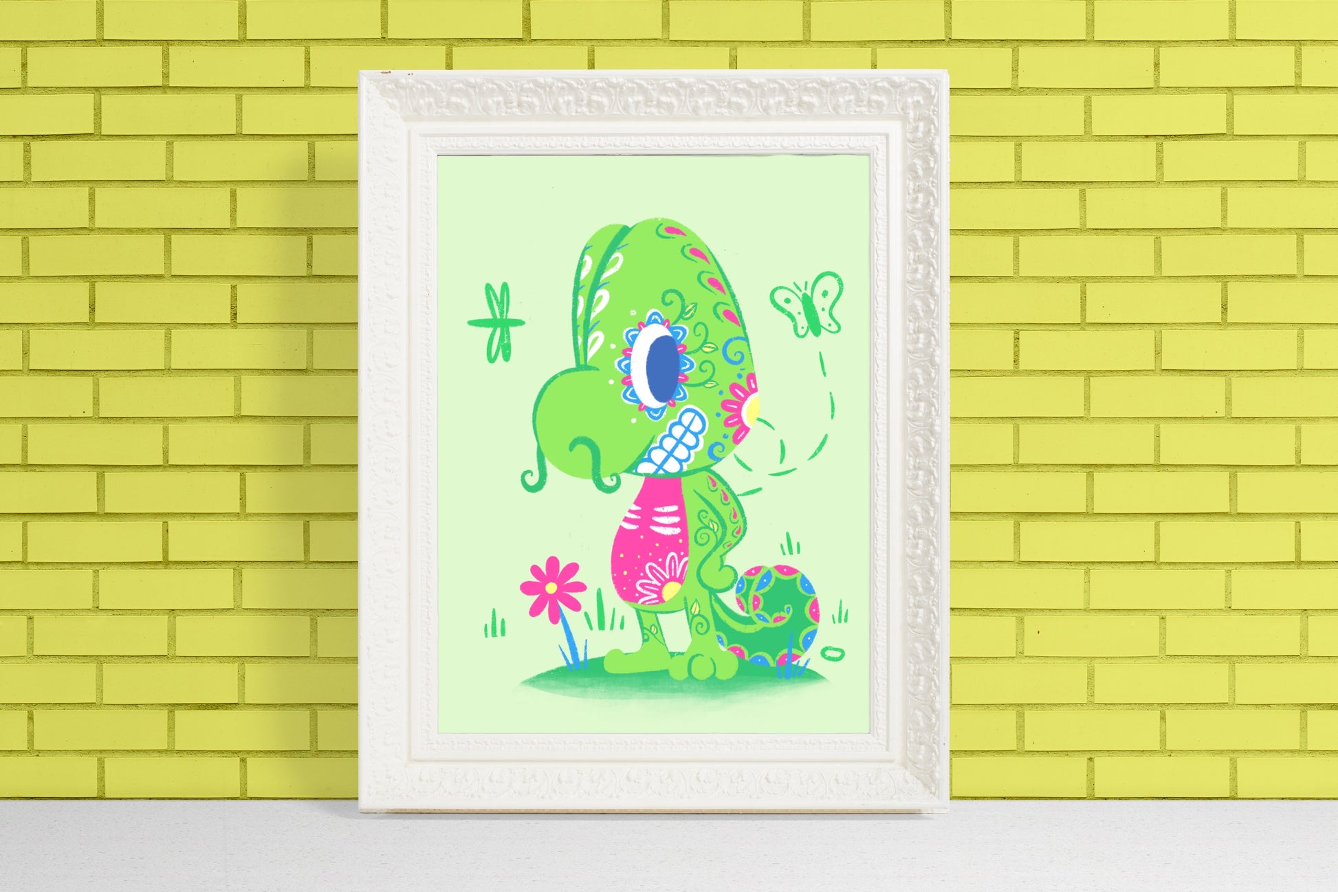 Unique Treecko Gift for Pokemon Fans sugar skull illustration art print on light green