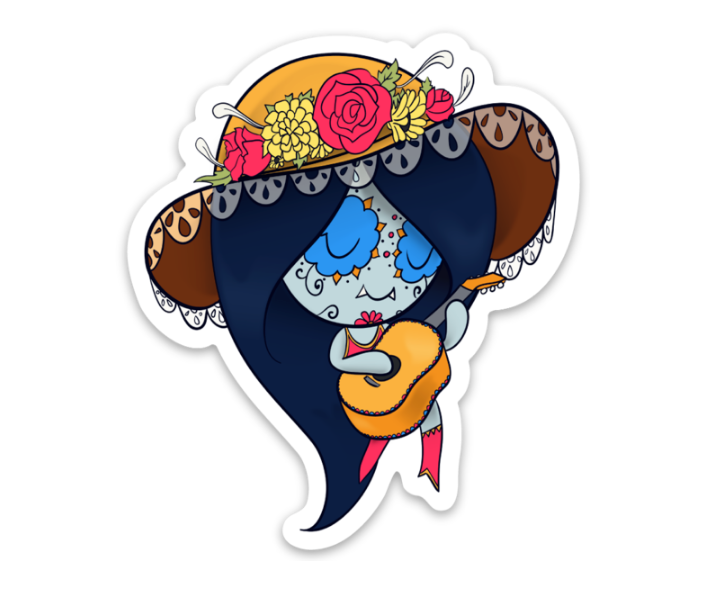 Guitarron Queen Muerta | Sugar Skull Day of the Dead 3"x3" Sticker