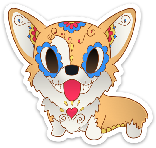 pickles the corgi sugar skull sticker