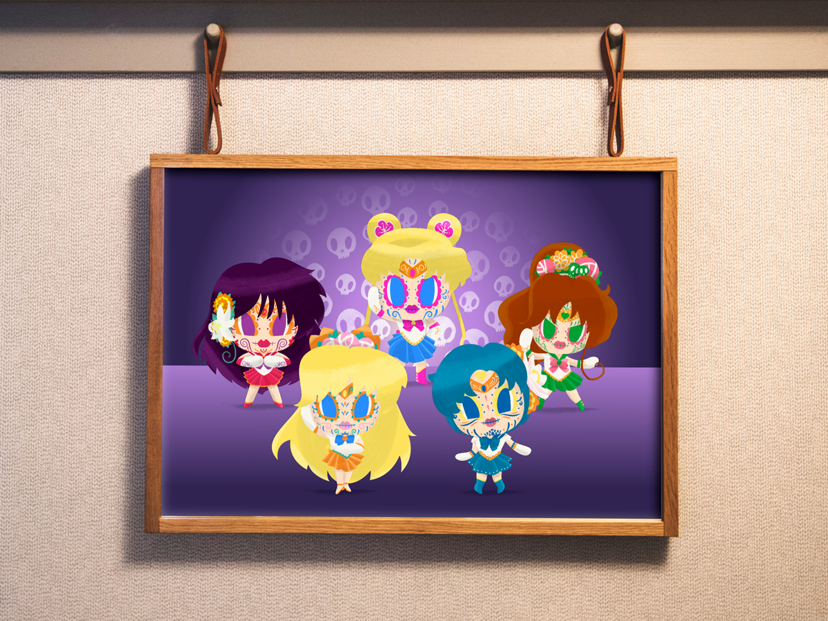 Sailor Scouts - Sailor Moon | Sugar Skull Day of the Dead Mashup Art Print