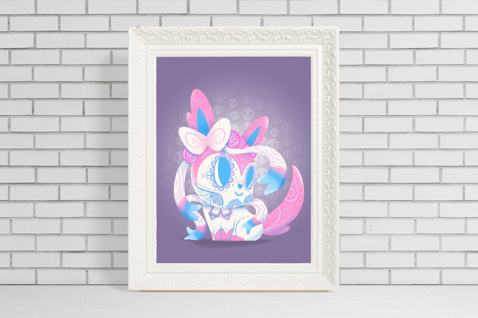 Unique sylveon Gift for Pokemon Fans sugar skull illustration art print