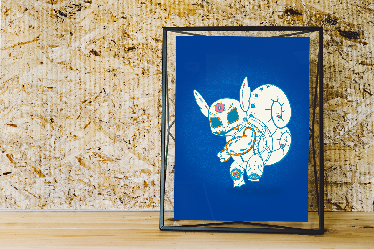 Wartortle - Pokémon Sugar Skull Day of the Dead Mashup Art Print